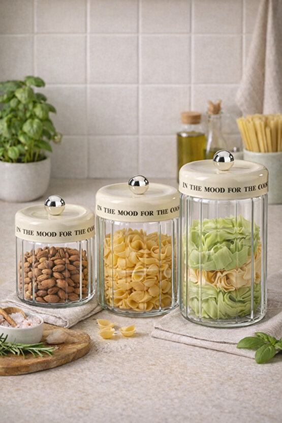 3’lü Cam Kavanoz Seti 1400 ml – 1100 ml – 850 ml Kuru Gıda ve Kuruyemiş Saklama Kavanozu