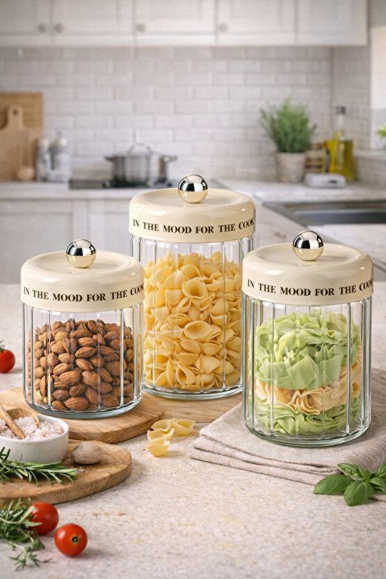 3’lü Cam Kavanoz Seti 1400 ml – 1100 ml – 850 ml Kuru Gıda ve Kuruyemiş Saklama Kavanozu