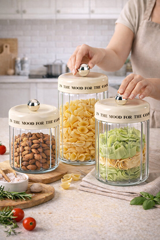 3’lü Cam Kavanoz Seti 1400 ml – 1100 ml – 850 ml Kuru Gıda ve Kuruyemiş Saklama Kavanozu