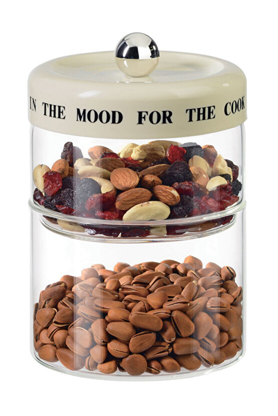 İki Bölmeli Cam Saklama Kavanozu 8 x 20 cm – 750 ml + 600 ml, Akasya Kapaklı