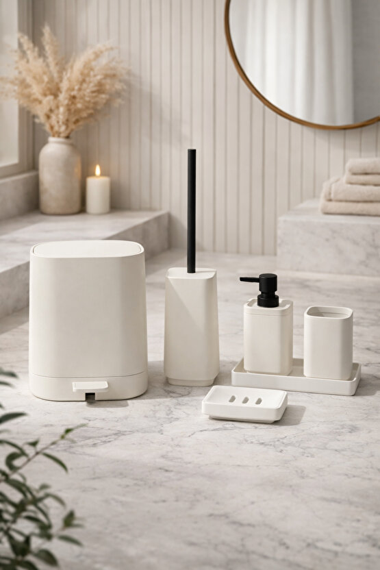 Kare Soft 5 Parça Banyo Seti Modern Minimal Tasarım