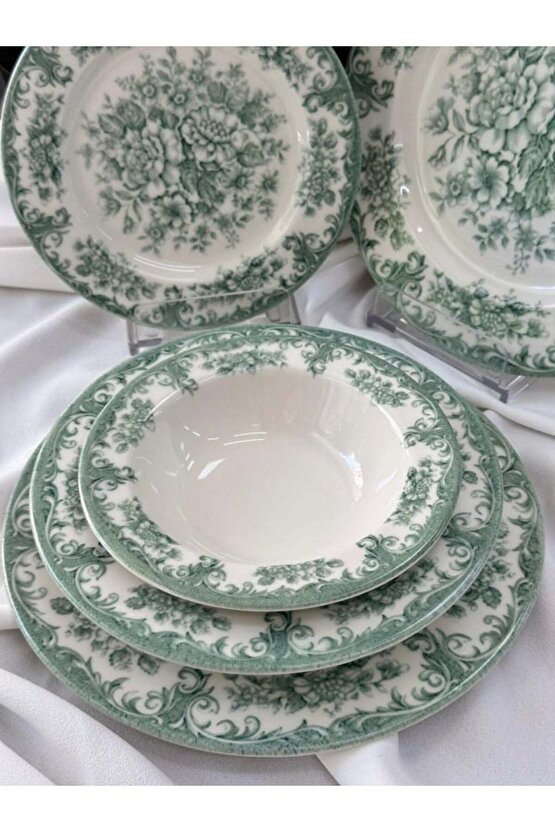Kosova Green Rosabella Vintage Porselen 24 Parça Yemek Takımı
