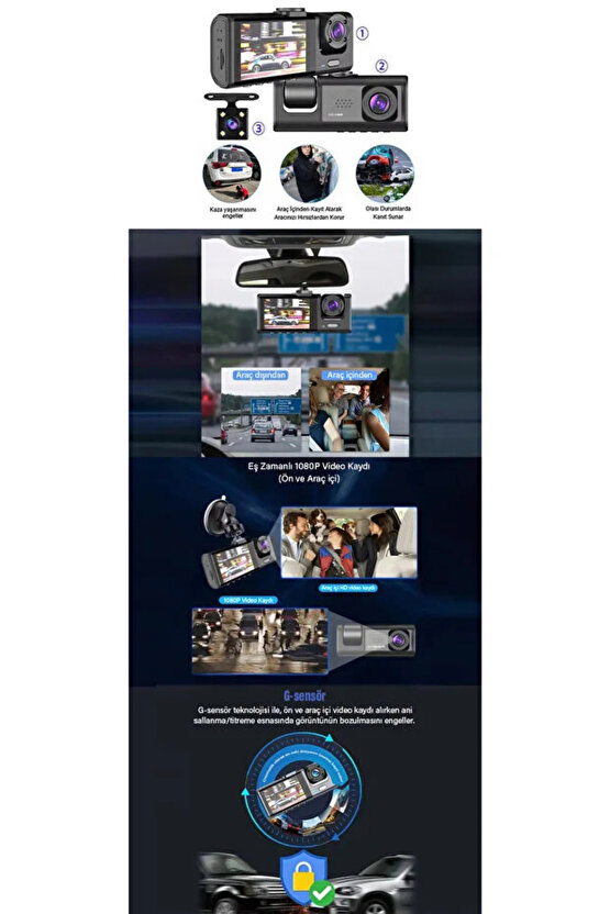 1296P Ultra HD Araç İçi Kamera Gece Görüşlü • G-Sensör • Döngüsel Kayıt • Park Modu • Geniş Açı Lens