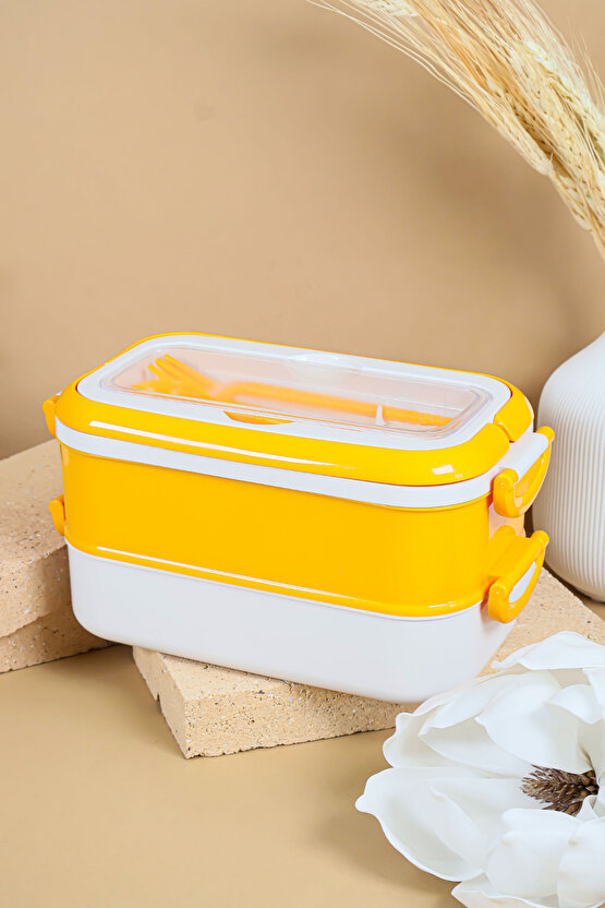 2 Katlı Sızdırmaz Taşıma Saplı Saklama Beslenme Kabı - Mikrodalgaya Uygun Öğle Yemeği Kabı