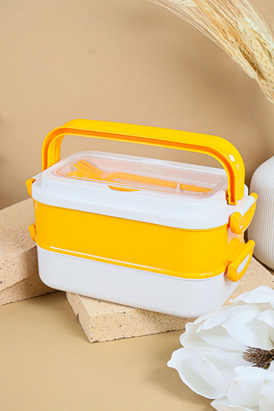 2 Katlı Sızdırmaz Taşıma Saplı Saklama Beslenme Kabı - Mikrodalgaya Uygun Öğle Yemeği Kabı