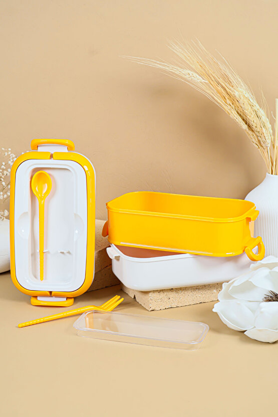 2 Katlı Sızdırmaz Taşıma Saplı Saklama Beslenme Kabı - Mikrodalgaya Uygun Öğle Yemeği Kabı