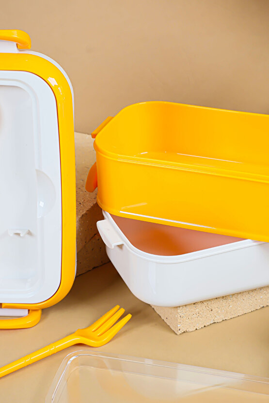 2 Katlı Sızdırmaz Taşıma Saplı Saklama Beslenme Kabı - Mikrodalgaya Uygun Öğle Yemeği Kabı