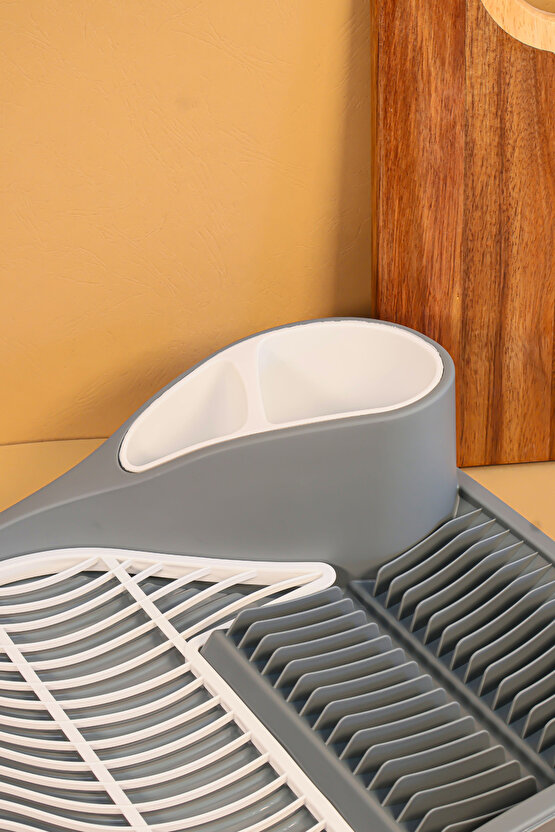 Gri Kompakt Tasarım Su Tahliyeli Mutfak Lüks Bulaşıklık - Çatal Kaşıklık Bölmeli