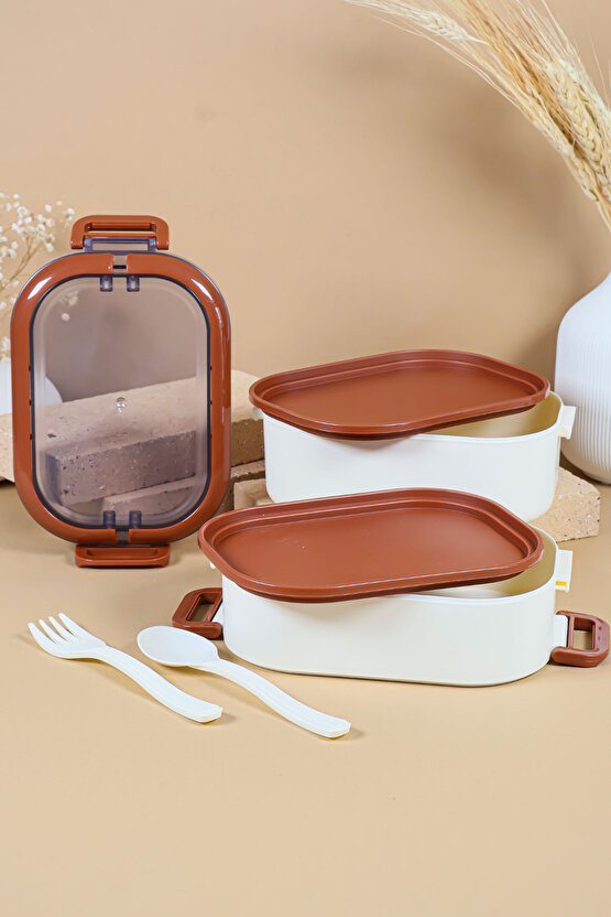 2 Katlı Sızdırmaz Taşıma Kaplı Öğle Yemeği Beslenme Saklama Kabı - Mikrodalgaya Uygun