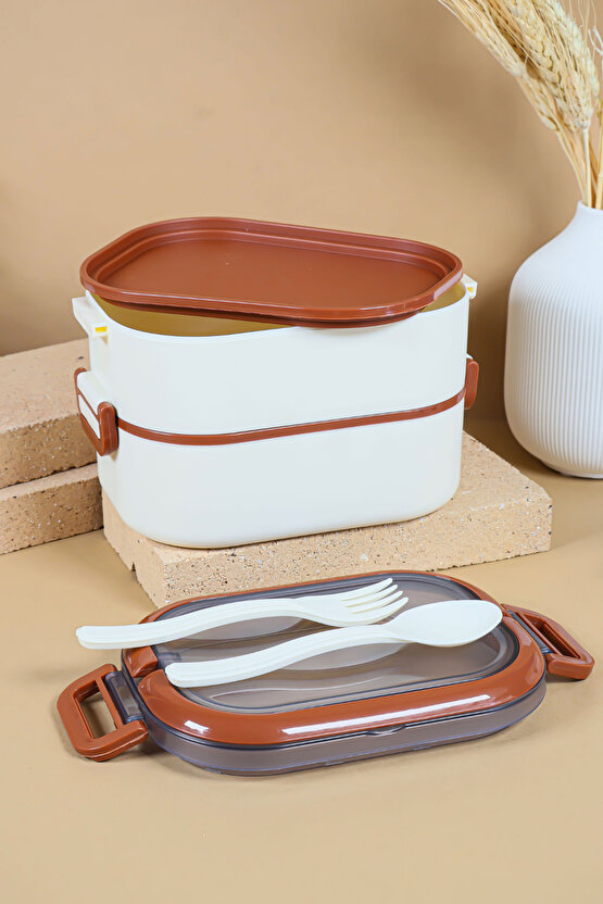 2 Katlı Sızdırmaz Taşıma Kaplı Öğle Yemeği Beslenme Saklama Kabı - Mikrodalgaya Uygun