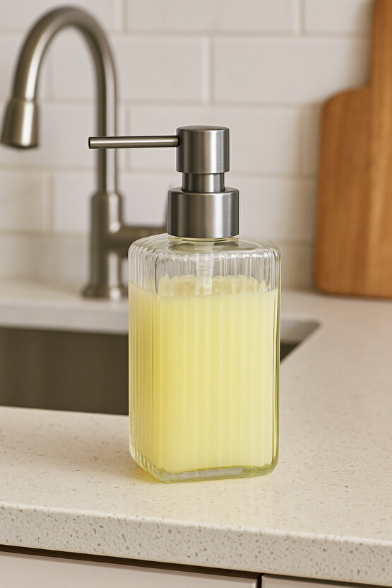 Cam Sıvı Sabunluk – Şık Tasarım, Pompalı Cam Dispenser, Banyo ve Mutfak Kullanımı İçin