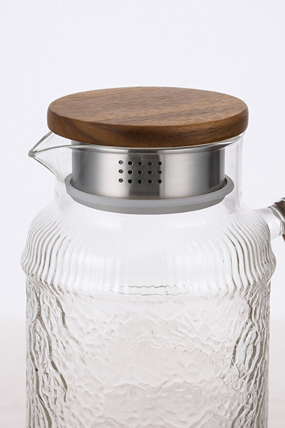 1.8 Litre Akasya Kapaklı Cam Sürahi – Isıya Dayanıklı & Şık Tasarım