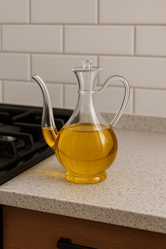 750 ml Cam Yağdanlık – Şeffaf Zeytinyağı ve Sıvı Yağ Şişesi, Cam Yağlık, Mutfak Sunum Kabı