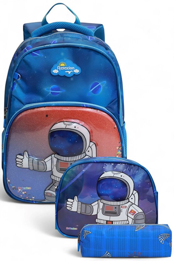 1370 Anatomik Sırt Yapılı Kabartmalı Figürlü Üçlü Set İlkokul Çantası