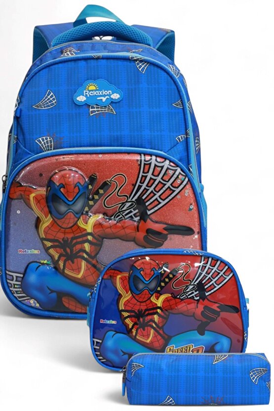 1370 Anatomik Sırt Yapılı Kabartmalı Figürlü Üçlü Set İlkokul Çantası