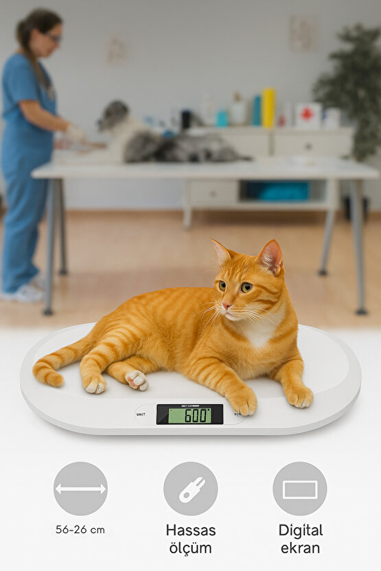 Dijital Hassas Bebek ve Evcil Hayvan Tartısı – 56x26 cm, 20 Kg Kapasiteli, LCD Ekranlı