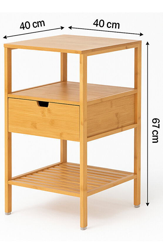 Doğal Bambu Çekmeceli Çok Amaçlı Raf Komodin – Banyo & Ev Düzenleyici Dolap Şifonyer