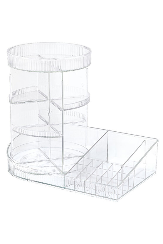 360° Döner Makyaj Organizeri Şeffaf Akrilik 4 Katlı Makyaj Düzenleyici Raf  Kozmetik Saklama Standı