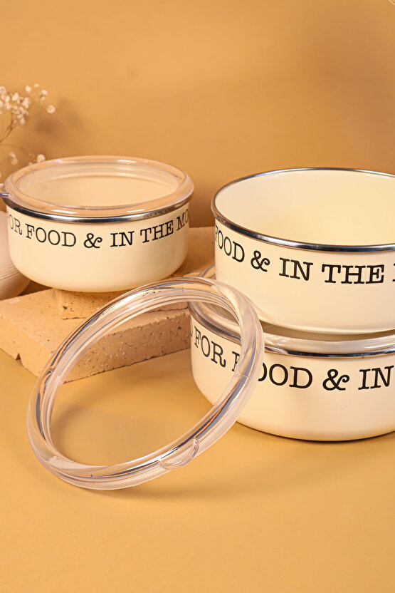 3lü Vintage Emaye Saklama Kabı Seti Mutfak Dekoratif Kase Takımı