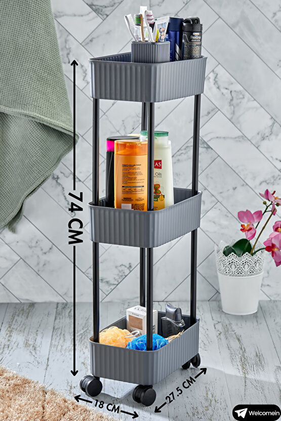 Easy 3 Katlı Çok Amaçlı Raf Banyo Ve Mutfak Organizer Düzenleyici (Tekerlekli) 3 Katlı Şık
