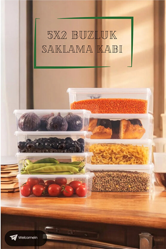 5 Adet 2 Lt. 5 Adet 1 Lt. Kendinden Kapaklı Derin Dondurucuya Uygun Buzluk Saklama Kabı Düzenleyici