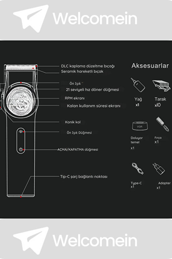 Profesyonel Saç Kesme Makinesi Kablosuz Berber Makası Karbon Çelik Bıçaklı Tıraş Makinesi LED Ekran