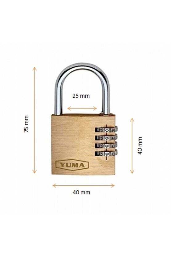 Yuma Ym2140 Şifreli Asma Kilit 4 Haneli Pirinç Blister Ambalaj 40mm