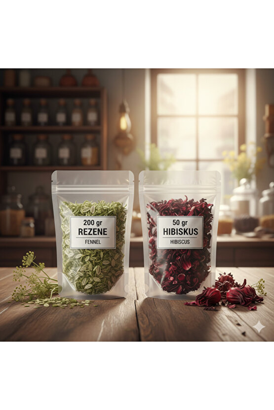 Doğal Rezene (200 Gr) ve Hibiskus (50 Gr) | Bitki Çayı Paketi – Sindirime ve Destek
