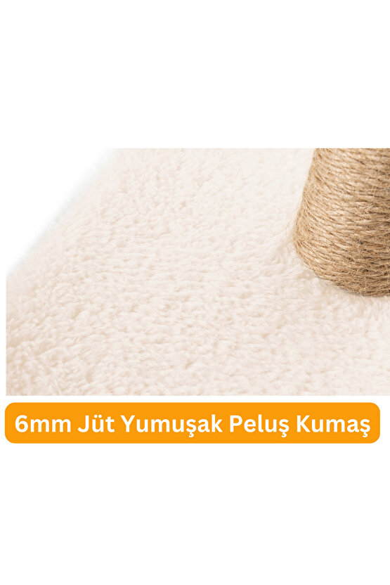 Çubuk Kedi Tırmalama Tahtası Peluş Kumaş Silinebilir Demonte 40 cm Krem Renk