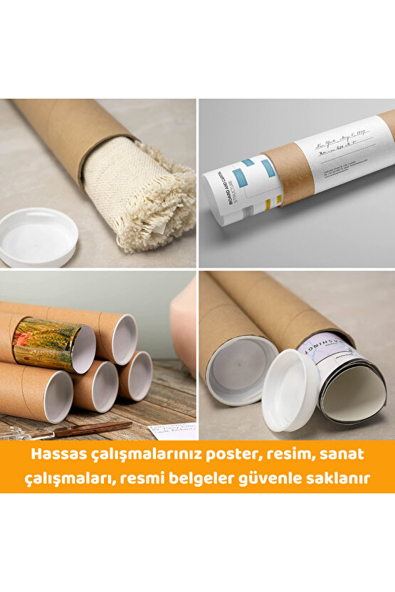 5li Postüp Kapaklı Silindir Kutu Karton Rulo Gönderi Poster Afiş Harita Tüpü 5 Adet 5 Cm X 100 Cm