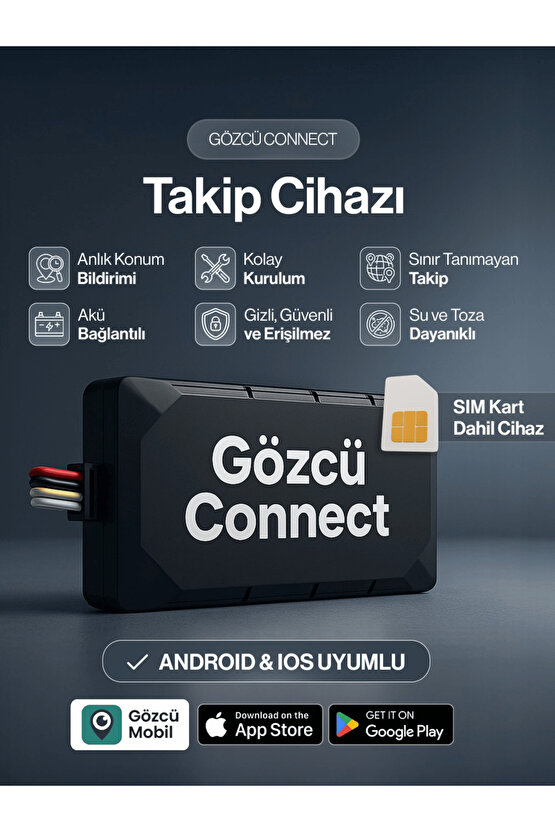 Connect Takip Cihazı Anlık Konum Takibi Geçmişe Dönük Veri Araç Motor Gizli Takip Cihazı Geofenceli
