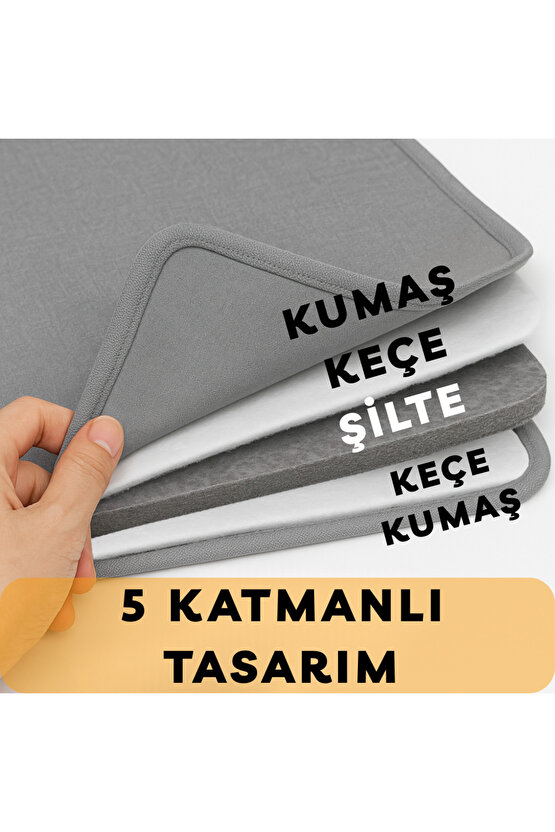 Buharlı Dikey Ütü Matı 5 Katman Asılabilir Yanmaz Çift Taraflı Keçeli Buharlı Ütü Bezi Gri 50x80 CM