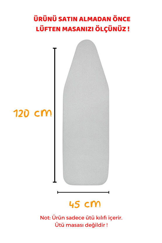 Ütü Masası Kılıfı Lastikli Keçeli Yanmaz Ütü Masası Örtüsü Bezi Gri 45x120 CM