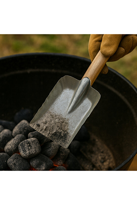 Çelik Ateş Küreği Ahşap Ergonomik Dayanıklı Saplı Geniş Soba Şömine Kömür Ateş Köz İdeal Kürek
