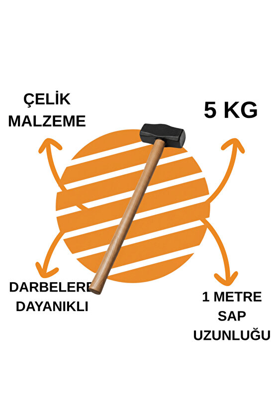 5kg Balyoz Başlığı Çelik Uçlu Yassı Çift Taraflı Kullanım Profesyonel Yıkım İnşaat Şantiye Sanayi