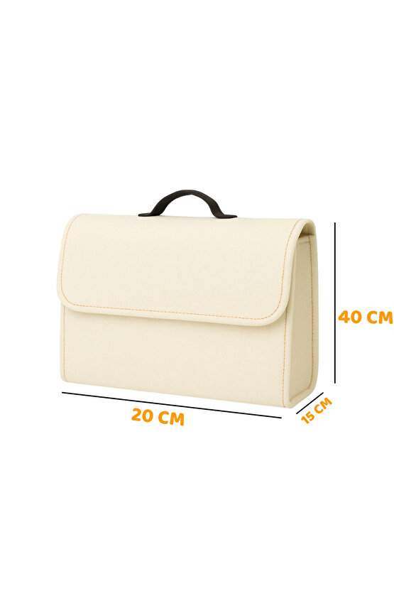 Beylini Premium Keçe Araç Bagaj Organizeri Suya Dayanıklı Pratik Taşınabilir Katlanabilir Bej