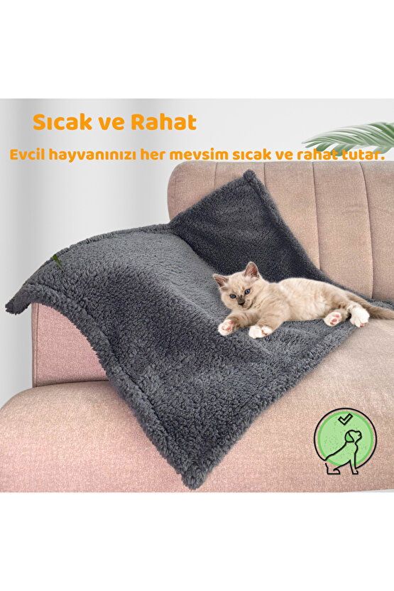 Beylini Kedi Köpek Battaniyesi Premium Peluş Evcil Hayvan Uyku Battaniyesi Yıkanabilir Gri