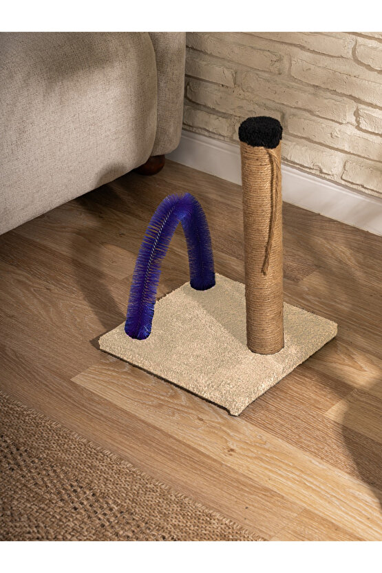 Kedi Tırmalama Tahtası Kedi Kaşınma Tahtası Peluş Kumaş Silinebilir Demonte 40cm Yükseklik (Krem)