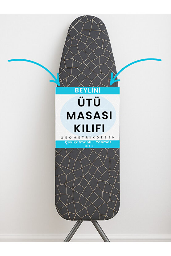 Ütü Masası Kılıfı Örtüsü Bezi, Keçeli,süngerli, Ipli Yanmaz Ayarlanabilir 50x150 Cm Gri