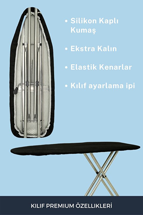 Ütü Masası Kılıfı Örtüsü Bezi, Keçeli,süngerli,lastikli Yanmaz Ayarlanabilir 50x150 Cm Siyah