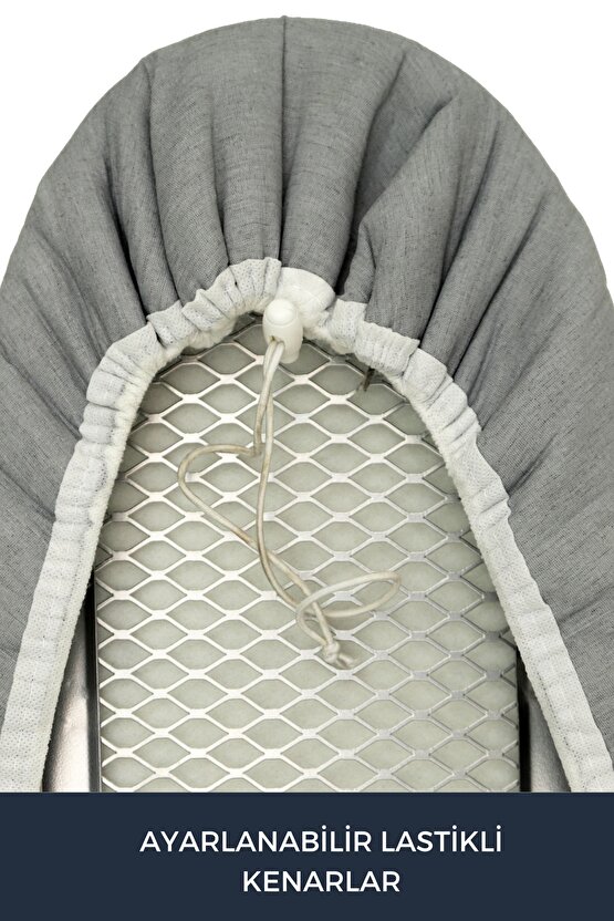 Ütü Masası Kılıfı Örtüsü Bezi Keçeli Süngerli Lastikli Yanmaz Ayarlanabilir 50x150 Cm Gri