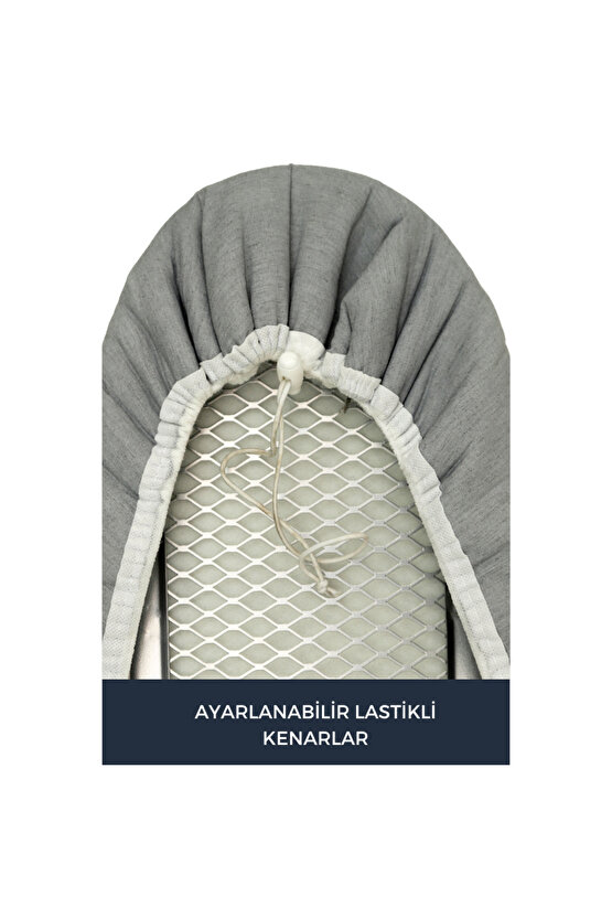 Ütü Masası Kılıfı Örtüsü Bezi, Keçeli,süngerli,lastikli Yanmaz Ayarlanabilir 55x135 Cm Gri