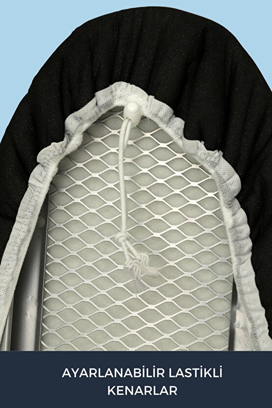 Ütü Masası Kılıfı Örtüsü Bezi, Keçeli Süngerli Lastikli Yanmaz Ayarlanabilir 55x135 Cm Siyah