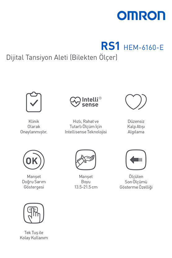 RS1 Bilekten Dijital Pilli Tansiyon Aleti – Taşınabilir, Intellisense Teknolojili, 5 Yıl Garantili
