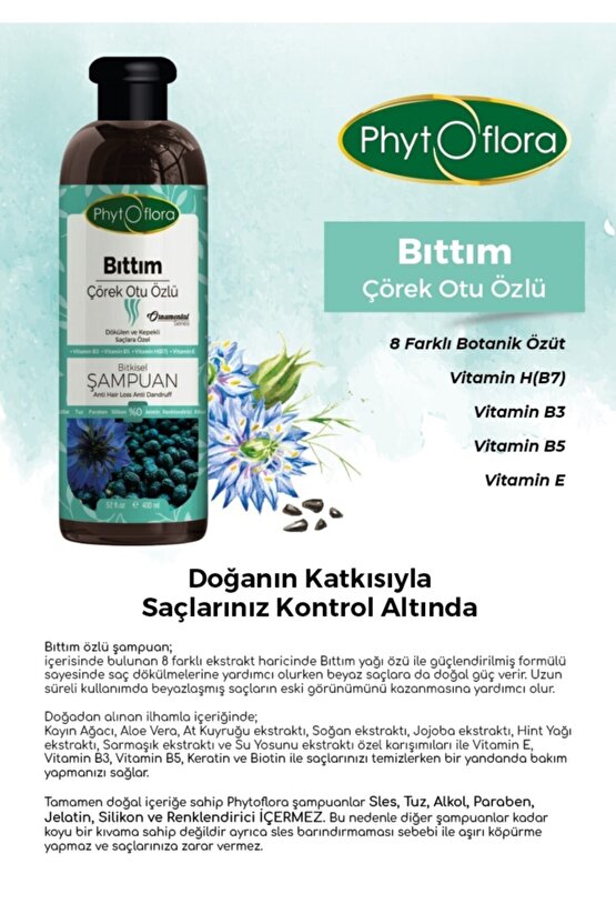 Tuzsuz Dökülen Ve Kepekli Saçlara Özel Bıttım Özlü Bitkisel Şampuan 400 ml