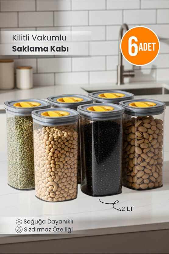 6lı Locko Kilitli Sızdırmaz Saklama Kabı Vakumlu Erzak Kabı 2L