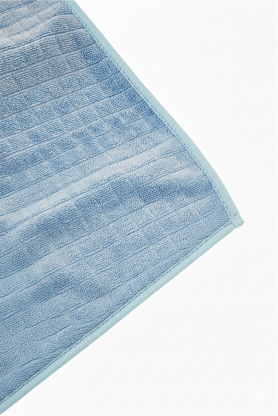 3lü Mavi Kare Desen Mikrofiber Mutfak Bezi Genel Temizlik Bezi Yüzey Temizlik Bezi 37,5x40 cm