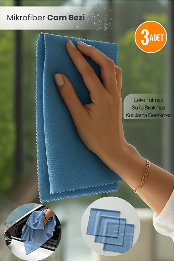3lü Mavi Mikrofiber Cam Bezi Genel Temizlik Bezi Hassas Yüzey Temizlik Bezi 50x70 cm