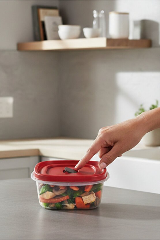 Kırmızı 4lü Vakumlu Sızdırmaz Kapaklı Saklama Kabı Erzak Düzenleyici Set 1L, 1,5L, 2L, 2,5L