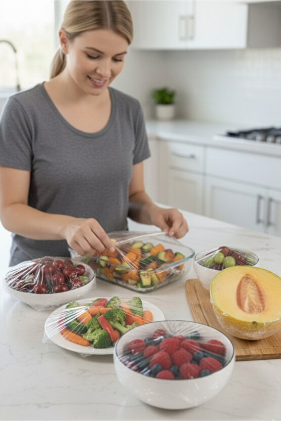100lü Tazeliği Koruyan Tencere ve Tabak Bonesi Çok Amaçlı Kapak Gıda Bonesi Tek Kullanımlık